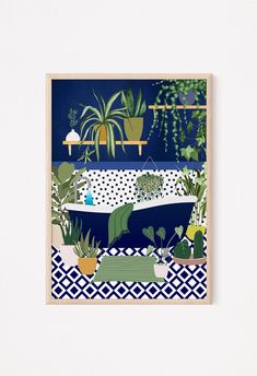 an art print with plants and potted plants