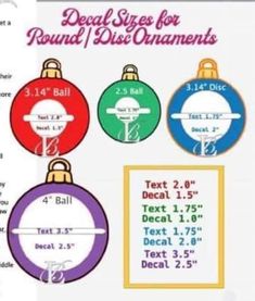 the instructions for how to measure christmas ornament balls and numbers in different colors