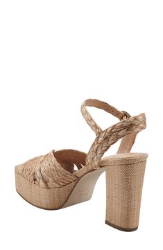 Woven detailing lends boho-inspired appeal to the upper of a statement-making sandal lifted by a chunky platform and soaring block heel. 4 1/4" heel; 1 5/8" platform (size 8.5) Synthetic upper and lining/synthetic and textile sole Imported Summer Wedge Heel Block Heels With Heel Strap, Summer Wedge Block Heels With Wrapped Heel, Summer Beach Platform Block Heels, Summer Beach Block Heels With Platform, Beach Sandals With 4-inch Block Heel, Chic Wedge Block Heels For Beach, Vacation Heels With Stacked Open Heel, Chic Block Heels With Wedge Heel For Beach, Bohemian Heels For Spring Vacation