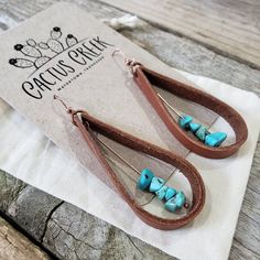 Faux Leather And Bead Earrings, Handmade Rust Leather Jewelry, Turquoise Artisan Electroformed Earrings, Artisan Leather Nickel-free Earrings, Handmade Southwestern Leather Earrings, Adjustable Brown Earrings With Patina, Bohemian Turquoise Leather Earrings, Handmade Turquoise Leather Earrings, Handmade Leather Turquoise Earrings