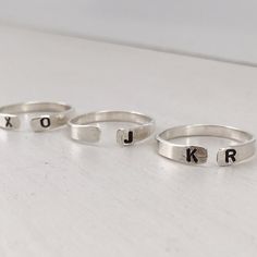 Ring Stamping, Stamp Rings, Flower Symbols, Impress Art, Silver Initial Ring, Stamp Jewelry, Jewelry Stamping, Open Cuff Ring, Ring Name