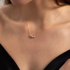 "Three Beads Pendant Necklace in 14K Gold ★ ★ ★Description★ ★ ★ ✓ Material:  14k Real Solid Gold ✓ Available Gold Colors: Yellow Gold, White Gold and Rose Gold ✓ Available Chain Sizes: 14\", 16\", 18\", 20\" ✓ Charm/Pendant Material: Highest Quality Solid Gold ✓ Charm/Pendant Size: Height: 0.20\", Width: 0.60\" ✓ Ready to Ship in 3-4 Business Days ✓ International ★FREE★ Express Shipping 🎁 PERFECT GIFT 🎁 ➤ Suitable for all special occasions: ❤Birthday Gift ❤Anniversary Gift ❤Graduation Gift ❤Br Beaded Yellow Gold Jewelry For Anniversary, Briolette Polished Beads Jewelry Gift, Yellow Gold Beaded Necklace For Gift, Yellow Gold Jewelry With Birthstone Round Beads, Classic Faceted Beads Necklace For Gift, Yellow Gold Necklace With Round Beads For Anniversary, Yellow Gold Beaded Necklaces For Everyday, Elegant 14k Yellow Gold Beaded Necklace, Minimalist Beaded Yellow Gold Jewelry