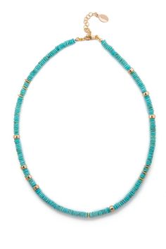 A bold and vibrant necklace that exudes both an organic yet elegant vibe. This unique piece is comprised of thin slivers of faceted Turquoise heishi beads and 5mm 14k gold filled rondelles of varying textures. This versatile and fun choker measures 15" with a 2" extender and can be worn layered or on its own. Kate Davis, Metal Jewelry Making, Bracelet Keychains, Heishi Necklace, Turquoise Choker, Heishi Beads, Affordable Jewelry, Beaded Choker, Jewelry Diy