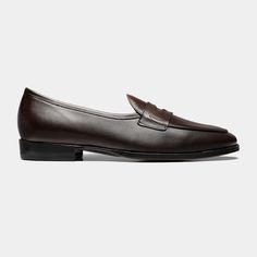 Brown Penny Loafer in Italian Calf Leather Classic Calf Leather Slip-ons For Office, Classic Brown Slip-ons With Stitched Sole, Timeless Slip-on Loafers With Leather Lining, Brown Calf Leather Slip-ons For Business, Classic Brown Plain Toe Slip-ons, Timeless Slip-on Moccasins For Business, Timeless Business Slip-on Loafers, Classic Calf Leather Slip-ons For Formal Wear, Timeless Business Slip-ons With Rubber Sole