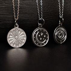 She has fire in her soul and grace in her heart. Introducing our Soul Collection charm necklaces. Set of 3 celestial-inspired charm necklaces – moon and stars, evil eye, and sunburst pendants suspended on delicate sterling silver chains. These enchanting layering necklaces feature celestial and mystical designs and make a perfect gift for stargazers and dreamers alike. Wear each alone or layer them together. These minimalist necklaces will add a touch of cosmic charm to any outfit. Stainle Necklaces Moon, Minimalist Necklaces, Necklaces Set, Dainty Necklaces, Necklaces Silver, Layering Necklaces, Jewelry Dainty, Charm Necklace Silver, Silver Chains