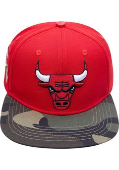 Wear your Bulls style with pride in this Chicago Bulls Pro Standard Red Camo Visor Snapback Hat! This Chicago Snapback Hat features a embriodered team logo on front panel with camo visor and team logo embriodered on side. Go Bulls! Pro Standard Fashion Snapback, Front embroidered team logo, Fashion accents on crown and visor, Snap closure, Fashion forward style, Polyester, Wipe clean with cloth or cleaning kit, 4 Casual Red Fitted Hat With Flat Brim, Red Casual Snapback Hat For Sports Events, Casual Red Snapback Hat With Flat Bill, Red Flat Brim Fitted Hat For Outdoor, Red Flat Cap Fitted Hat For Streetwear, Red Casual Fitted Hat With Embroidered Logo, Urban Style Red Snapback Hat, Red Snapback Fitted Hat For Outdoors, Red Casual Snapback Hat With Embroidered Logo