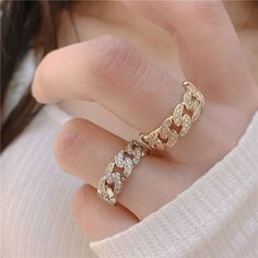 "💕 Discover the perfect accessory with our Gold Diamond Curb Chain Ring, a stunning Silver Rhinestone Ring that offers versatility and style. This Thick Cuban Link Ring for Women features a Diamond Band and is beautifully Adjustable, making it an ideal Gift for Her. 💕 With its Minimalist Jewelry design, this ring can serve as a Thumb or Pinky ring, offering a Thick Statement and personalized charm with the option for a Personalized Initial. Celebrate any anniversary or birthday with this exqui Cuban Link Ring, Link Ring, Diamond Band Ring, Linking Rings, Couple Jewelry, Rhinestone Ring, Diamond Chain, Diamond Rings Bands, Women Diamond