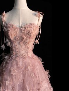 Pink Gowns Aesthetic, Fairy Gown Prom, Pink Debut Gown, Dreamy Dress Aesthetic, Pink And White Prom Dress, Enchanted Garden Prom Dress, Enchanted Garden Dress, Pink Fancy Dress, Pink Princess Dresses