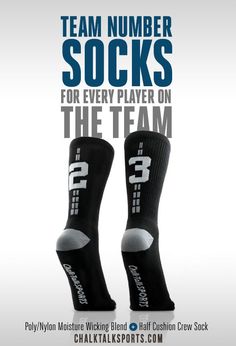 two socks with the words team number socks for every player on the team