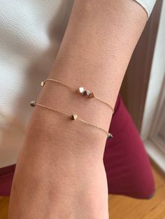 For a limited time only, Enjoy 10% off every item in my store!! 14k Solid Gold Cube Bracelet (DS1683591) Condition: New Material: 14k Solid (not plated or filled) Gold. Stamped 14k. Length: 7.5 inches Long,,Adjustable to 7 inch with additional ring. Total Weight: Single Cube Bracelet- Approx. 1 gram Triple Cube bracelet- Approx. 1.2 grams Please note: all of my items are 100% real 14k solid gold. Please be confident, none are plated or filled they are solid 14k gold. If you have any questions, p Jewelry Vendor, Herringbone Necklace, Geometric Bracelet, Ring Bracelet Chain, Everyday Bracelet, Chain Ring, Gold Jewelry Fashion, Bracelet Gift, Delicate Bracelet