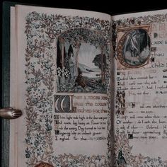 an open book with pictures and writing on it