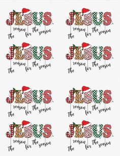 four christmas stickers with the words jesus and an american flag in different font styles