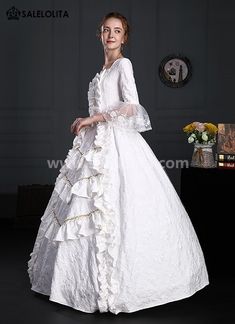 2022 Vintage Renaissance Wedding Victorian Dress for Women     Condition: Brand New   Color: White   Material: Cotton   Occasion: Party, Wedding, Events, Photo shoot or Shows   Sleeve Length: Half Sleeves   Collar: Square Collar   Includes: Dress            Whether you're looking for a Vintage Revolutionary,Regency,Early Victorian,Pioneer Women,Old West,Civil War Era,Polonaise Sets,Bustle Eras,Victorian Era,Edwardian Era Dresses Clothing or Historical Period Clothing for your theme Floor-length Ruffled Gown For Wedding, Fitted Princess Dress With Ruffles For Wedding, Ruffled Victorian Ball Gown Dress For Banquet, Ruffled Victorian Ball Gown For Banquet, Long Sleeve Princess Dress With Ruffles For Wedding, Wedding Gown With Ruffles And Fitted Bodice, Elegant Wedding Dress With Ruffles, Ceremony Dresses With Ruffled Fitted Bodice, Fitted Long Sleeve Ball Gown With Ruffles