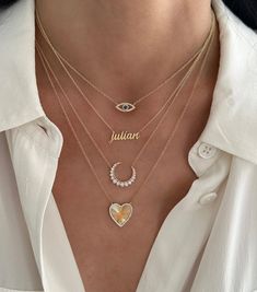 This gorgeous necklace features a fluted heart with a pave diamond outline. 14K Yellow Gold Chain length with out heart: 15" + 1" + 1" Heart measurement: 15.5mm x 16mm 50 round diamonds: 0.11ct, 3.05 grams Neck Mess, Diamond Outline, Diamond Heart Necklace, Diamond Evil Eye, Heart Necklace Diamond, Gold Eyes, Classy Jewelry, Jewelry Lookbook, Yellow Gold Chain