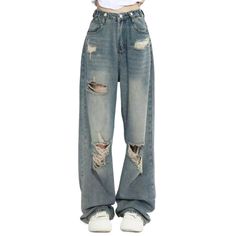 American Vintage Hole Y2k Women Jeans High Waist Jeans Wide Leg Baggy Loose Straight Hip Hop Blue Wide Leg Jeans, Jeans Large, Designer Pants, Jean Large, Pants Design, Colored Denim, Girls Jeans, High Waisted Denim, Punk Fashion