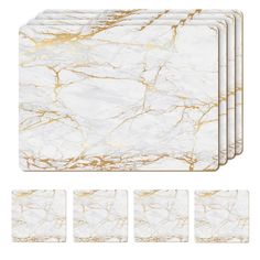 marble coasters with gold veining on each side and four different coasters in the middle