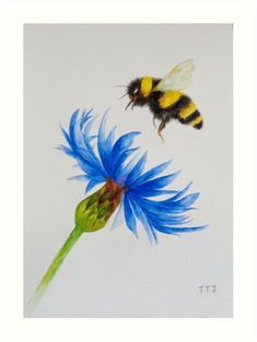 two bums are flying over a blue flower