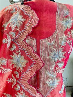 Item Overview ATHARVA Hand Woven Pure Tissue Silk Salwar Kameez/Aari Dori Embroidery/Red Tissue/Heirloom Worthy/Custom Stitch Unstitch/Wedding/Plazzo/Gift/ Designer Wear Dno. SK2011 Fabric:  * Shirt: Pure Tissue Silk - Hand Embroidery/ 2.5 Mts Beautiful Aari Dori Work * Dupatta: Pure Tissue Silk - Hand Embroidery/ 2.5 Mts Beautiful Aari Dori Work/Elegant/Tassels/ * Bottom: Pure Tissue Silk 2.5 Mts. Excusive Hand Embroidered Party Wear Punjabi Suit. Customization: * Fabrics Customization: Designs Embroidered Straight Kurta In Tissue Silk, Embroidered Tissue Silk Straight Kurta, Bollywood Style Tussar Silk Kurta With Dori Work, Navratri Embroidered Tissue Silk Kurta, Navratri Tissue Silk Kurta Embroidered, Navratri Tissue Silk Kurta With Embroidery, Eid Tussar Silk Anarkali Set With Dori Work, Red Chanderi Sets With Floral Embroidery, Bollywood Style Silk Kurta With Floral Embroidery