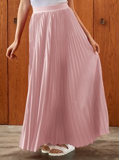 Nuzzle Clothing Pleated Maxi Skirt in Blush Elegant Non-stretch Pleated Skirt, Flowy Wide Leg Maxi Skirt For Spring, Spring Maxi Skirt With Elastic Waistband, Elegant Non-stretch Pleated Flared Skirt, Elegant Non-stretch Flared Pleated Skirt, Elegant Non-stretch Tiered Skirt, Feminine Solid Color Maxi Skirt For Summer, Chic Flowy Lined Skirt, Summer Feminine Maxi Skirt