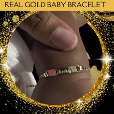 Introducing our real gold personalized baby bracelets, the perfect keepsake for your little one. These bracelets are made of genuine 14K gold, ensuring durability and longevity. The delicate design is perfect for babies and will be a cherished gift for years to come. Personalize the bracelet with your baby's name, initials, or a special date, making it a one-of-a-kind piece. The adjustable chain allows for a comfortable fit as your baby grows. Give a gift that will be treasured forever with our Customized 14k Gold Name Bracelet For Personalized Gift, Personalized 14k Gold Adjustable Bracelets, Dainty Personalized 14k Gold Name Bracelet, Customizable Adjustable 14k Gold Name Bracelet, Custom Name 14k Gold Bracelet For Personalized Gift, Customizable 14k Gold Adjustable Name Bracelet, Custom Name 14k Gold Dainty Bracelet, Personalized 14k Gold Bracelet Gift, Custom Name 14k Yellow Gold Bracelet