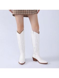 Material]: The western cowboy boots are made of soft PU leather upper material, and the wear-resistant non-slip rubber sole will ensure that every step you take is stable and comfortable.[Features]: These knee-high boots are embroidered with patterns on the leather shaft, keeping the beauty of the classic women's cowboy boots, and wearing it will definitely make people shine.[Design]: 2.1-inch comfortable block heel and pointed toe design show stylish and elegant western style.[Matching]: These Women's Cowboy Boots, Embroidered Leather, Cowboy Boots Women, Boots Women Fashion, Pull On Boots, Womens Knee High Boots, Western Cowboy Boots, Cowgirl Boots, Western Cowboy