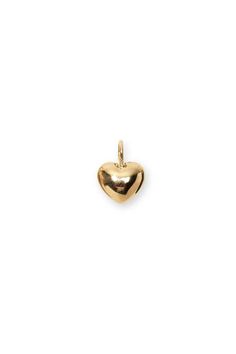 14k gold puffy heart necklace charm.    necklace sold separately.    - 14k gold  - charm height: 0.5"  - charm depth: 0.2"  - interior diameter of ring: 3.3mm  - made in india Gold Plated Heart Charm Pendant, Everyday Gold Plated Heart Charm, Yellow Gold Heart Charm Round Pendant, 14k Gold Heart Charm Necklace With Round Pendant, 14k Gold Charm Necklace With Heart Pendant, Yellow Gold Heart Charm Pendant, Yellow Gold Heart Pendant Charms For Everyday, Yellow Gold Charm Necklace With Heart Pendant, 14k Gold Heart Charm Pendant