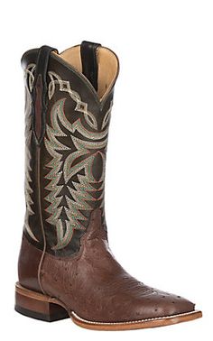 Justin Men's Pascoe Kango Cowboy Brown Smooth Ostrich Exotic Boot Guy Fits, Square Toe Boots, Justin Boots