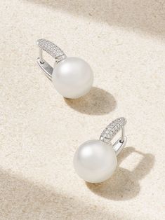 MIKIMOTO 18-karat white gold, pearl and diamond earrings Mikimoto Jewelry, Pearl And Diamond Earrings, Earrings In Gold, Fine Jewellery Earrings, Gold Pearl, Beauty Accessories, Cultured Pearls, Fashion Bracelets, Jewellery And Watches