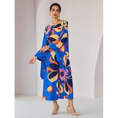 Season:Autumn / Fall; Fabric:Polyester,100% Polyester; Sleeve Length:Long Sleeve; Dress Length:Midi; Look After Me:Machine wash; Gender:Women's; Style:Elegant; Elasticity:Stretchy; Occasion:beach vacation,Lawn,Going out; Dresses Type:Loose Dress; Pattern:Floral; Design:Printing; Neckline:Crew Neck; Sleeve Type:Flare Cuff Sleeve; Trends:Print; Brand:Ador; Listing Date:08/21/2024; Dress Length Type:Midi Dress; Looseness:Loose Fit; Inclusion:The fabric offers exceptional elasticity and impressive f Oktoberfest Outfits, Casual Midi Dress, Womens Basic Tops, Floral Printing, Printed Casual Dresses, Outwear Women, Cotton Linen Dresses, Linen Shirt Dress, Plus Size Outerwear