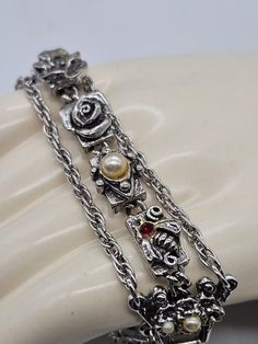 Judy Lee Vintage Bracelet Victorian Revival with Faux Jewels charm Style 1950s