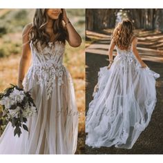 two pictures of a woman in a wedding dress