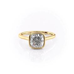 The Charlotte YG CU Bezel Set Engagement Ring, Cushion Engagement Ring, Yellow Gold Solitaire, Colored Engagement Rings, Lab Diamond Engagement Ring, Pave Band, Engagement Rings Round, Yellow Gold Setting, Hidden Halo