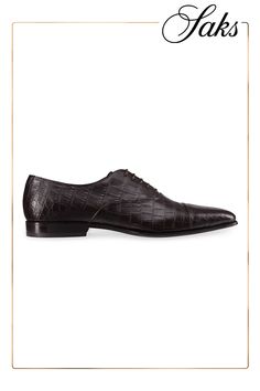 SR elevates formal looks to truly dapper status courtesy of these Oxford shoes in matted crocodile leather. This sophisticated pair boast finesse and ease of wear as seen with the elasticated lace-up fastenings. They lend an elegant finish to sharp suiting. Crocodile leather Elasticised laces Leather soles Heel height 25mm / 0.98'' Made in Italy Luxury Formal Lace-up Shoes With Leather Sole, Timeless Calf Leather Lace-up Shoes For Formal Occasions, Luxury Wingtip Lace-up Shoes For Business, Luxury Wingtip Lace-up Business Shoes, Brown Crocodile Pattern Oxfords For Formal Occasions, Brown Crocodile Pattern Formal Oxfords, Elegant Dress Shoes With Crocodile Pattern For Work, Elegant Brown Crocodile Pattern Oxfords, Elegant Semi-formal Dress Shoes With Crocodile Pattern