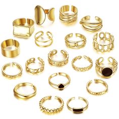 PRICES MAY VARY. 💃[AFFORDABLE RINGS SET]: One order includes 18pcs knuckle rings: chunky rings; signet rings; thick rings; croissant rings; statement rings; hallow carved flower rings. Multiple gold rings or silver rings for you, They adapt to a variety of outfits and occasions. 👧[ADJUSTABLE DESIGN]: The vintage gold rings are adjustable rings, normal size from 6 to 8, maximum size:10; minimum size:5. These open finger rings set solve the trouble caused by the inability to select the finger ci Rings Pack, Bead Accessories, Affordable Rings, Ring Jewellery Design, Vintage Gold Rings, Thick Ring, Daisy Bracelet, Retro Ring, Knuckle Rings