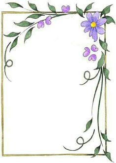 a purple flower with green leaves on it and a square frame in the middle that says,