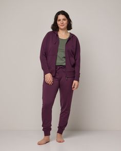 Aspen Merino Wool Jogger - Marionberry - wool& Aspen Sweatshirt, Capsule Wardrobe Dresses, Beautiful Knitting, Fit N Flare Dress, Fabric Shop, Cardigan Tops, Lounge Pants, Cardigan Jacket, Full Zip Hoodie