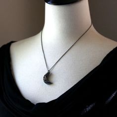 Black Moon Necklace, Black Crescent Moon Jewelry, Black Druzy Necklace, Bad Moon Rising - Etsy Black Moon Necklace, Black Metal Jewelry With Moon Charm, Black Crescent Metal Necklace, Black Metal Crescent Necklace, Black Crescent Metal Jewelry, Black Metal Crescent Jewelry, Black Metal Moon Shaped Jewelry, Black Metal Moon-shaped Jewelry, Elegant Crescent Jewelry With Oxidized Finish