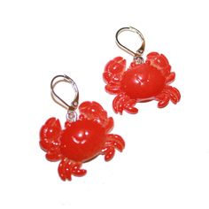 "Red Crab Earrings They measure 1.25\" long Hooks are sterling plated, extra secure and work with gauges" Red Novelty Drop Earrings, Novelty Red Pierced Earrings, Crab Earrings, Red Crab, Ocean Earrings, Mermaid Earrings, Red Lobster, Themed Jewelry, Big Earrings