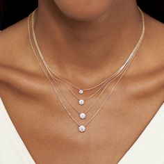 VRAI Solitaire Necklace 3 Layered Diamond Necklace, Solitaire Necklace, Round Solitaire, Moissanite Necklace, Diamond Solitaire Necklace, Types Of Diamonds, Necklace Layering, Solid Gold Chains, Sparkle Jewelry