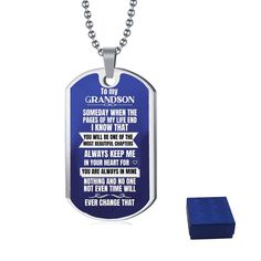 PRICES MAY VARY. Stainless steel dog tag Necklace --- Stainless steel has a nice weight, and it is an extremely durable metal. It is hypoallergenic, and it will not rust, change color or tarnish. Product dimensions --- Luxury Military Necklace: 24" (61cm) with upgraded clasp Dog Tag: 28.5mm x 51mm? Product process --- Color Printing and Laser The pendant is hand polishing on both sides --- make it very shinny. It is hand stamped with You're braver than you believe, stronger than you seem, and sm Father's Day Dog Tag Necklace Gift, Father's Day Dog Tag Necklace For Gift, Father's Day Gift Dog Tag Necklace, Gifts For Grandson, Personalized Dog Tag Necklace For Father's Day, Nickel-free Dog Tag Necklace For Gift, Nickel-free Dog Tag Necklace For Father's Day, To My Grandson, Personalized Metal Dog Tag Necklace