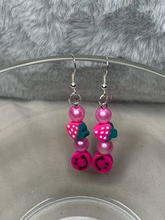 Dangle earrings with strawberry, smile, and pearl beads! Smile Earrings, Fort Worth, Pearl Beads, Favorite Jewelry, Jewelry Earrings Dangle, Fort, Dangle Drop Earrings, Dangle Earrings, Handmade Items