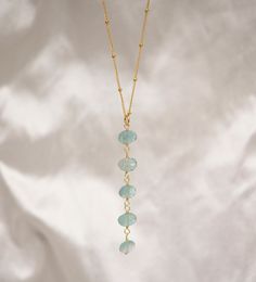 Elegant. Timeless. Beautiful. Apatite is believed to inspire creativity, personal growth, and psychic awareness, all while removing negativity from one's aura. This handcrafted pendant features five natural faceted apatite gemstones set onto a sterling silver or 14k gold filled chain. Chains are available in a beaded style or a simple style. Each stone varies slightly in color, with some pieces being more blue or green. The pendant hangs approximately 2.75 inches from the chain length. Stone Siz Luxury Nature-inspired Necklaces With Gemstone Beads, Chipped Stone Jewelry, Pearl Jewelry Inspiration, Blue Spiritual Crystal Birthstone Necklace, Blue Faceted Amazonite Jewelry, Faceted Blue Amazonite Jewelry, Handmade Dainty Jewelry, Diy Gold Jewelry, Handmade Necklace Ideas