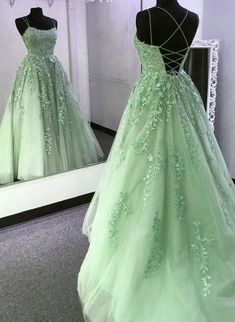 Sage Green Straps Tulle With Lace Train Long Prom Dress Outfits For Girls Prom Dresses Pastel, Light Green Prom Dresses, Groomsman Outfits, Green Prom Dresses Long, Prom Dresses Long A Line, Green Prom Dress Long, Green Prom Dresses, Grad Dress, Prom Inspo