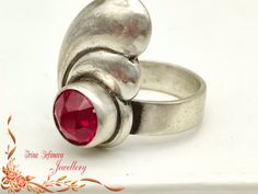 Female silver ring with red stone.The ring comes from USSR era 1956-1958s. Metal  - Sterling silver 916* ,stigma-star Size-   16 mm UK-  K 1/2 USA - 51/2 Condition -good vintage Weight - 7.9 gm Jewelry 916 * stigma -star were produced in the USSR in a very small batch. Adjustable Vintage Ruby Ring, Vintage Adjustable Red Ruby Ring, Vintage Ruby Ring Stamped 925, Handmade Vintage Sterling Silver Ruby Ring, Vintage Sterling Silver Ruby Ring, Vintage Silver Ruby Ring With Stone Setting, Vintage Sterling Silver Ruby Ring With Stone Setting, Vintage Ruby Ring For Anniversary, Boho Silver Jewelry