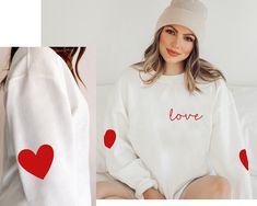 Valentine's Day Love Sweatshirt and Hoodie, Heart Elbow Patch, Love Heart Sweatshirt, Heart Sweater, Women's Valentine's, Valentine gift   🌿WELCOME TO UNIQUE TRENDS DESIGN  If you are looking for soft, comfy, first-rate sweatshirts, you're in the right place! Here at Top Creative Designs, we love what we do and strive to make your shopping experience just right for you. If you have any questions, concerns, or comments about our products, feel free to shoot us a message anytime. Even on weekends and holidays, we'll try our best to respond as quickly as possible! Product Details Unisex Sweatshirts: - Gildan Brand -50% cotton - Light/medium weight and soft, this sweatshirt is sure to be your next favorite sweatshirt. 🌿Sizing and Coloring Please make sure you select the right color and size Heart Embroidery On Tshirt, Long Sleeve Relaxed Fit Hoodie As Gift, Relaxed Fit Long Sleeve Hoodie As Gift, Valentine's Day Cotton Sweatshirt Gift, Valentine's Day Gift Cotton Sweatshirt, Cotton Crew Neck Hoodie For Valentine's Day, Valentine's Day White Crew Neck Sweatshirt, White Crew Neck Sweatshirt For Valentine's Day, Casual Heart Graphic Sweatshirt Gift