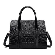 Color: Black Classic Shoulder Bag With Crocodile Pattern And Double Handle, Elegant Black Crocodile Pattern Bag, Classic Double Handle Crocodile Pattern Shoulder Bag, Classic Bags With Crocodile Pattern And Double Handle, Classic Double Handle Bag With Crocodile Pattern, Classic Double Handle Crocodile Pattern Bags, Black Crocodile Pattern Top Handle Bag, Classic Crocodile Pattern Tote Bag, Classic Tote Bag With Crocodile Pattern