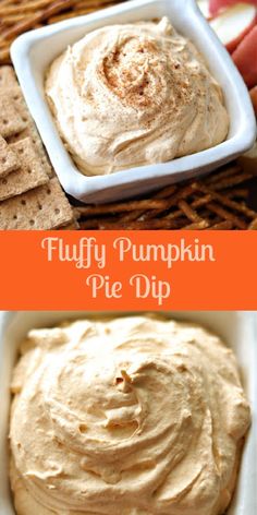 two pictures showing different types of pumpkin pie dip