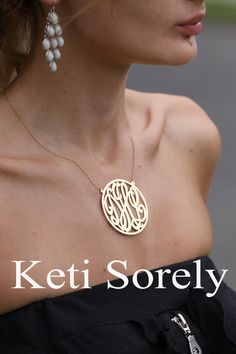 Designer Jewelry  Monogram Necklace  Large by KetiSorelyDesigns, $99.00 Elegant Nameplate Initial Necklace For Anniversary, Elegant Gold Initial Necklace With Name Detail, Elegant Custom Name Necklace For Anniversary, Elegant Personalized Necklace For Anniversary Gift, Elegant Gold Initial Necklace With Custom Name, Classic Customizable Initial Pendant Jewelry, Customizable Classic Initial Pendant Jewelry, Classic Monogram Initial Necklace For Anniversary, Elegant Engraved Nameplate Initial Necklace