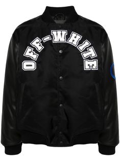 black leather panelled design baseball collar drop shoulder long sleeves with ribbed cuffs signature Diag-stripe and embroidered logo at the sleeves logo patch at the chest two front welt pockets ribbed hem quilted lining front press-stud fastening Polo Tshirts, Off White Jacket, College Logo, Mens Casual Dress Outfits, Dolce E Gabbana, White Jacket, Mens Casual, Mens Outerwear, Light Jacket