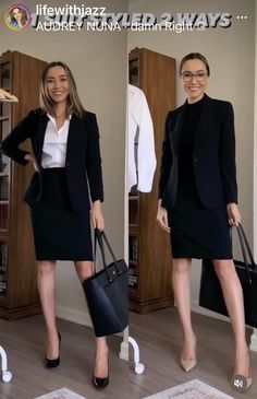 Corporate Fashion Office Chic, Pencil Skirt Outfits Casual, Corporate Attire Women, Black Skirt Suit, Black Skirt Outfits, Professional Work Outfit, Corporate Attire, Corporate Fashion, Stylish Work Attire